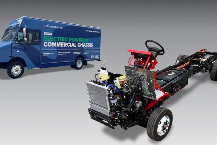 Blue Bird unveils electric step van at 2024 ACT Expo with Xos and Morgan Olson.