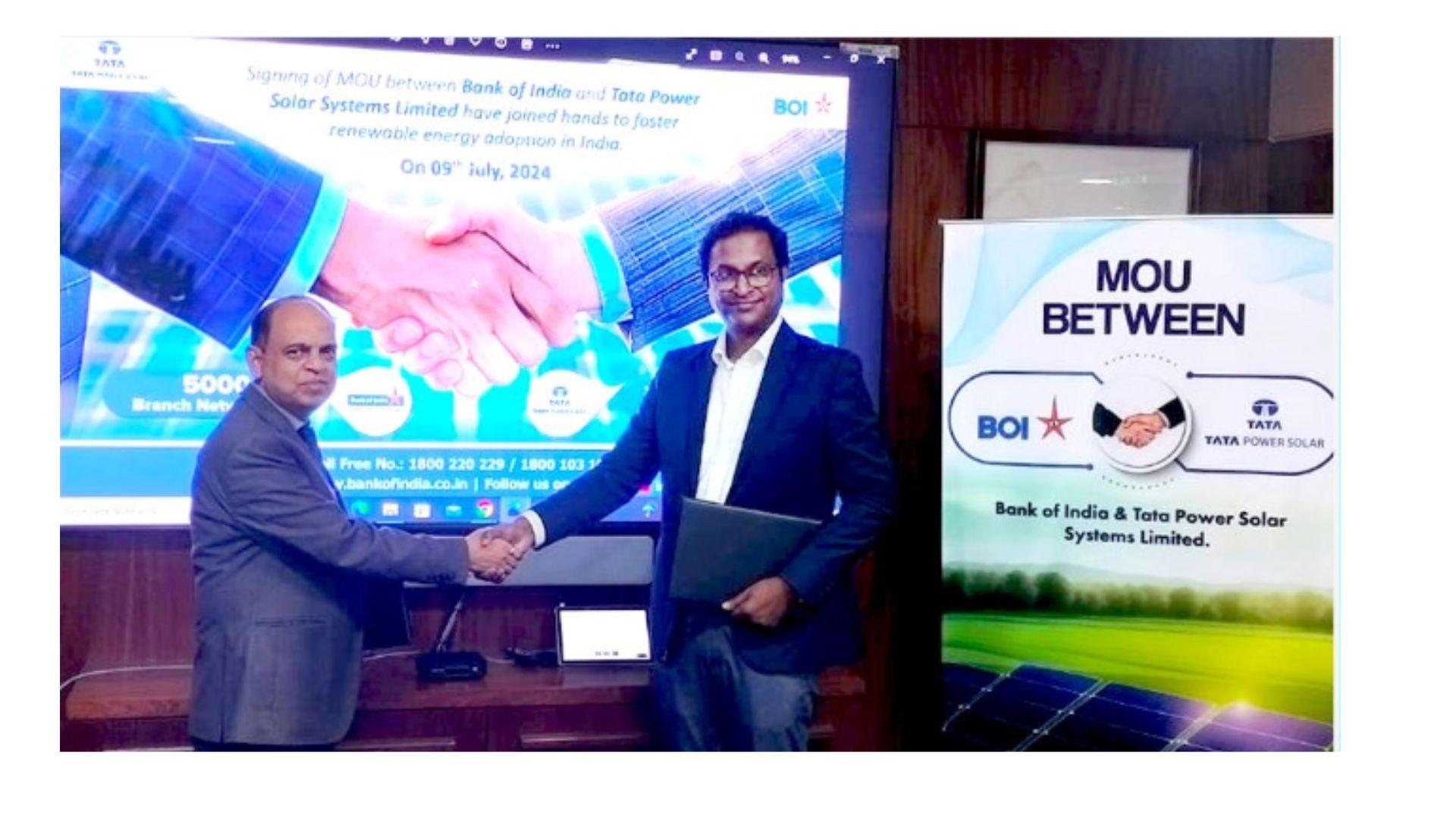 Tata Power Solar partners with BOI for financing Solar and EV charging stations
